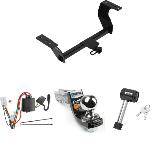 Fits 2019-2022 Subaru Forester Trailer Hitch Tow PKG w/ 4-Flat Wiring Harness + Interlock Starter Kit w/ 2" Ball 2-1/2" Drop 2" Rise + Hitch Lock By Reese Towpower