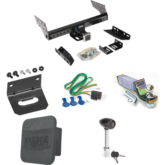 Fits 1992-1999 Chevrolet Suburban C1500 Trailer Hitch Tow PKG w/ 4-Flat Wiring + Starter Kit Ball Mount w/ 2" Drop & 1-7/8" Ball + Wiring Bracket + Hitch Lock + Hitch Cover By Reese Towpower