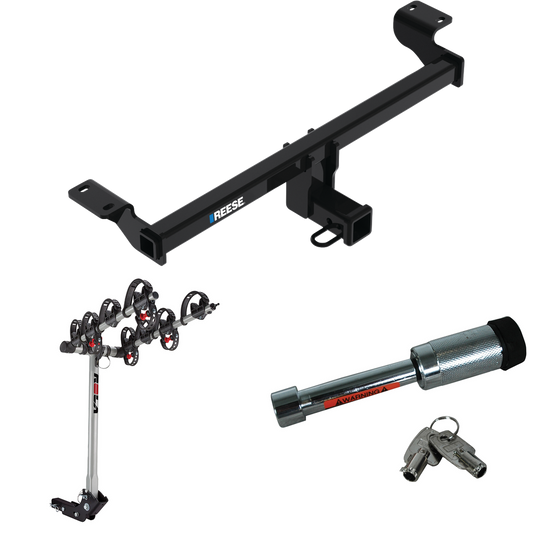 Fits 2021-2023 Lincoln Corsair Trailer Hitch Tow PKG w/ 4 Bike Carrier Rack + Hitch Lock (Excludes: Plug-In-Hybrid Models) By Reese Towpower