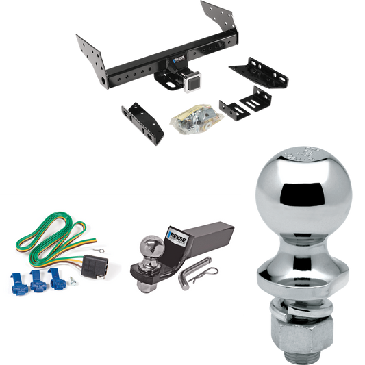 Fits 1996-1999 GMC Savana 1500 Trailer Hitch Tow PKG w/ 4-Flat Wiring + Starter Kit Ball Mount w/ 2" Drop & 2" Ball + 1-7/8" Ball By Reese Towpower