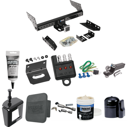 Fits 1990-2005 GMC Safari Trailer Hitch Tow PKG w/ 4-Flat Wiring + Starter Kit Ball Mount w/ 2" Drop & 2" Ball + 1-7/8" Ball + Wiring Bracket + Dual Hitch & Coupler Locks + Hitch Cover + Wiring Tester + Ball Lube + Electric Grease + Ball Wrench + Ant