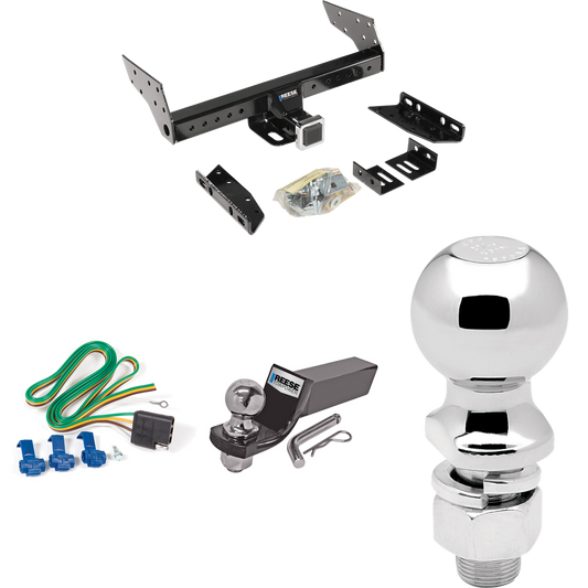 Fits 1987-1990 Dodge Grand Caravan Trailer Hitch Tow PKG w/ 4-Flat Wiring + Starter Kit Ball Mount w/ 2" Drop & 2" Ball + 2-5/16" Ball By Reese Towpower