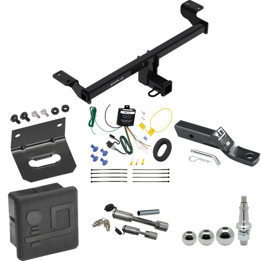 Fits 2021-2023 Lincoln Corsair Trailer Hitch Tow PKG w/ 4-Flat Wiring + Ball Mount w/ 2" Drop + Interchangeable Ball 1-7/8" & 2" & 2-5/16" + Wiring Bracket + Dual Hitch & Coupler Locks + Hitch Cover (Excludes: Plug-In-Hybrid Models) By Draw-Tite