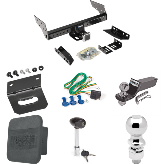 Fits 1992-1999 GMC Suburban K1500 Trailer Hitch Tow PKG w/ 4-Flat Wiring + Starter Kit Ball Mount w/ 2" Drop & 2" Ball + 2-5/16" Ball + Wiring Bracket + Hitch Lock + Hitch Cover By Reese Towpower