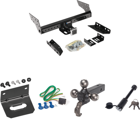 Fits 1983-1990 GMC S15 Trailer Hitch Tow PKG w/ 4-Flat Wiring + Triple Ball Tactical Ball Mount 1-7/8" & 2" & 2-5/16" Balls w/ Tow Hook + Tactical Dogbone Lock + Wiring Bracket (For w/Standard Bed & Step Bumper Models) By Reese Towpower