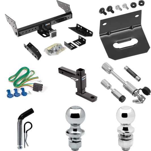 Fits 1996-1999 Chevrolet Express 2500 Trailer Hitch Tow PKG w/ 4-Flat Wiring Harness + Adjustable Drop Rise Ball Mount + Pin/Clip + 2" Ball + 1-7/8" Ball + Dual Hitch & Coupler Locks By Reese Towpower