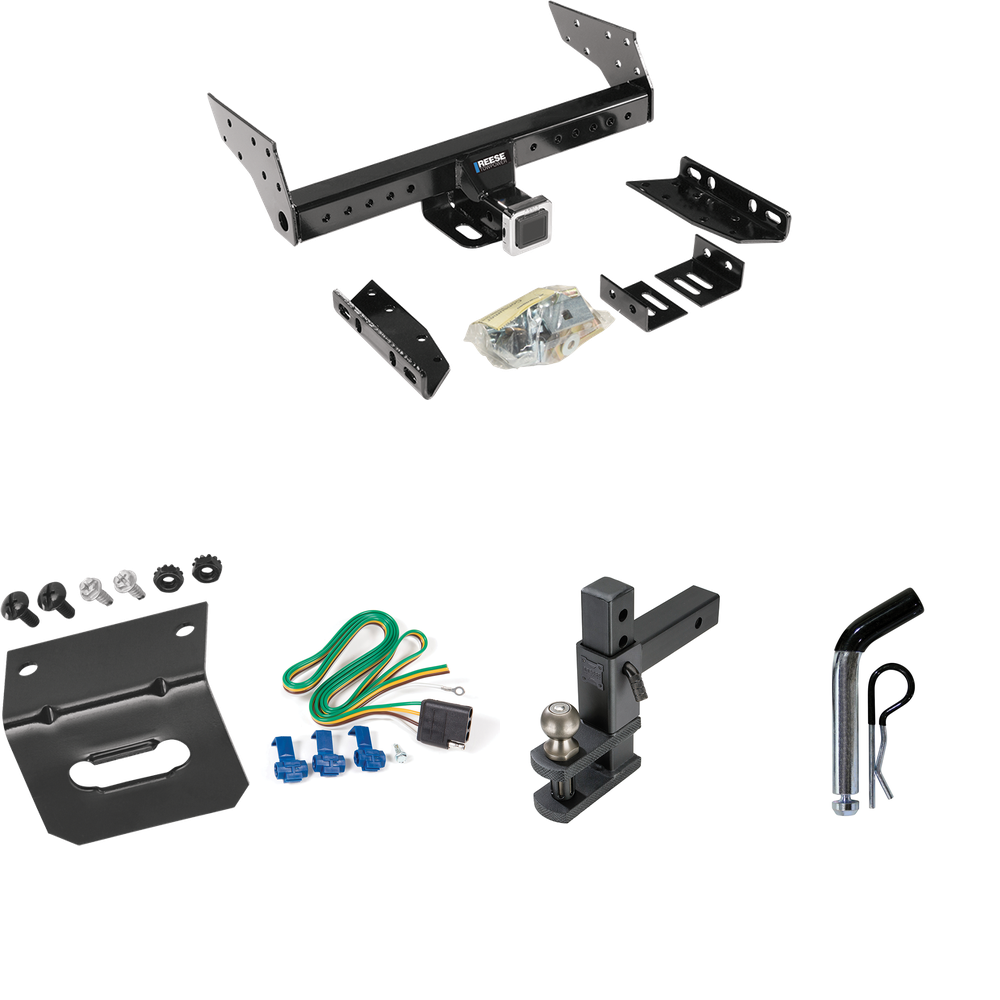 Fits 1992-2000 GMC Yukon Trailer Hitch Tow PKG w/ 4-Flat Wiring Harness + Adjustable Drop Rise Clevis Hitch Ball Mount w/ 2" Ball + Pin/Clip + Wiring Bracket By Reese Towpower