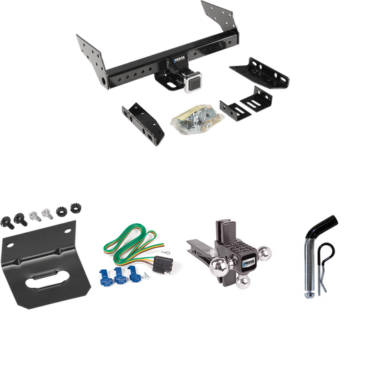 Fits 1992-2000 GMC Yukon Trailer Hitch Tow PKG w/ 4-Flat Wiring Harness + Adjustable Drop Rise Triple Ball Ball Mount 1-7/8" & 2" & 2-5/16" Trailer Balls + Pin/Clip + Wiring Bracket By Reese Towpower