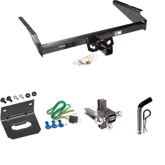 Fits 1990-2005 Chevrolet Astro Trailer Hitch Tow PKG w/ 4-Flat Wiring Harness + Adjustable Drop Rise Triple Ball Ball Mount 1-7/8" & 2" & 2-5/16" Trailer Balls + Pin/Clip + Wiring Bracket (For Extended Body Models) By Reese Towpower