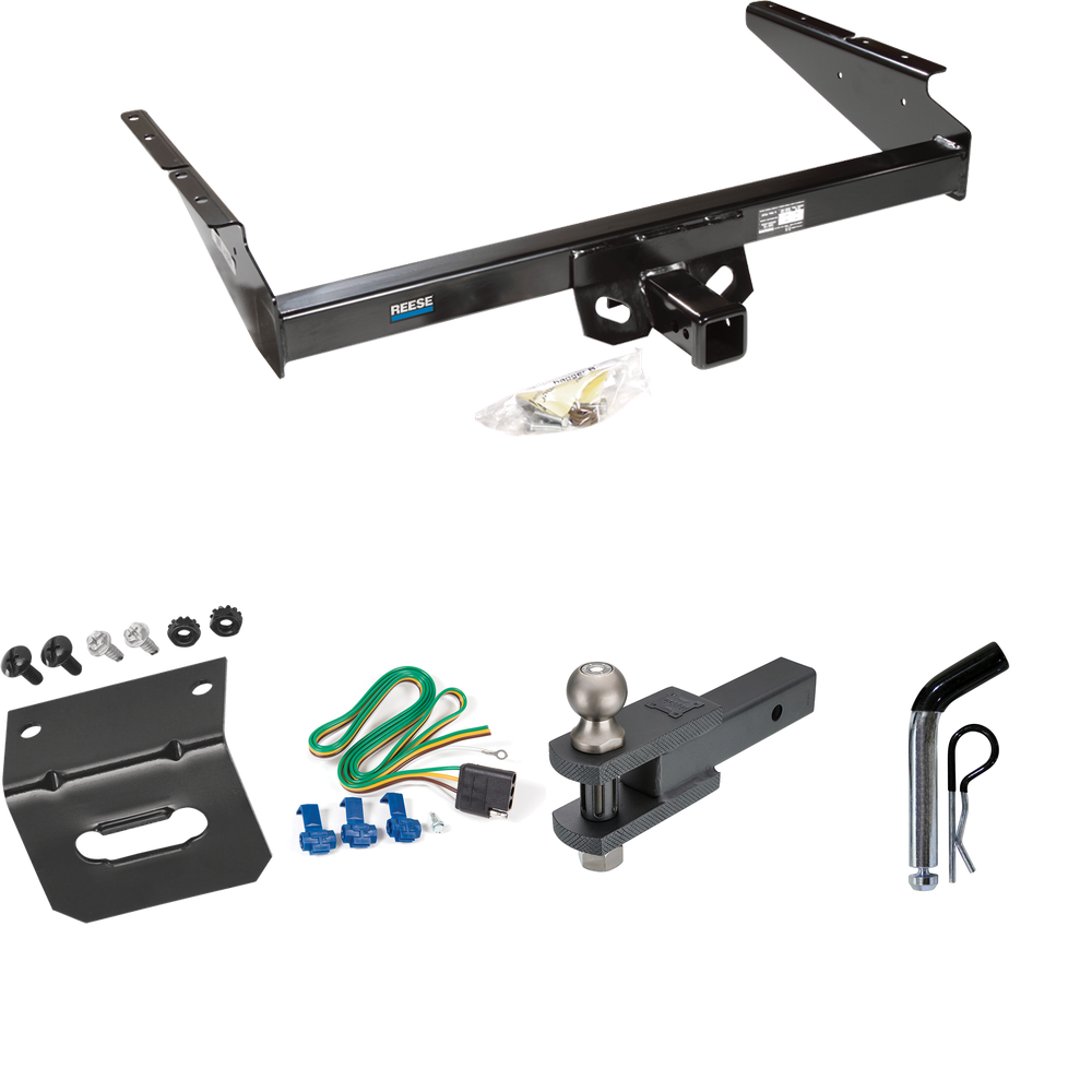 Fits 1990-2005 GMC Safari Trailer Hitch Tow PKG w/ 4-Flat Wiring Harness + Clevis Hitch Ball Mount w/ 2" Ball + Pin/Clip + Wiring Bracket (For Extended Body Models) By Reese Towpower