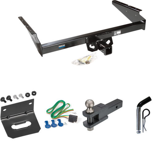 Fits 1990-2005 GMC Safari Trailer Hitch Tow PKG w/ 4-Flat Wiring Harness + Clevis Hitch Ball Mount w/ 2" Ball + Pin/Clip + Wiring Bracket (For Extended Body Models) By Reese Towpower