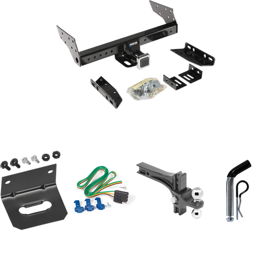 Fits 1987-1990 Plymouth Grand Voyager Trailer Hitch Tow PKG w/ 4-Flat Wiring Harness + Dual Adjustable Drop Rise Ball Ball Mount 2" & 2-5/16" Trailer Balls + Pin/Clip + Wiring Bracket By Reese Towpower