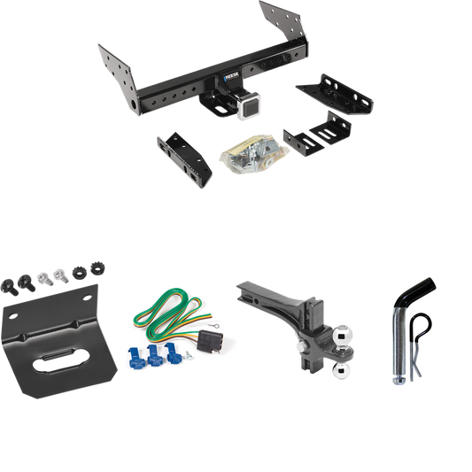 Fits 1999-2000 GMC Yukon Denali Trailer Hitch Tow PKG w/ 4-Flat Wiring Harness + Dual Adjustable Drop Rise Ball Ball Mount 2" & 2-5/16" Trailer Balls + Pin/Clip + Wiring Bracket By Reese Towpower