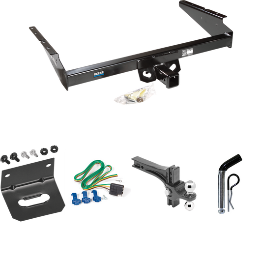 Fits 1990-2005 GMC Safari Trailer Hitch Tow PKG w/ 4-Flat Wiring Harness + Dual Adjustable Drop Rise Ball Ball Mount 2" & 2-5/16" Trailer Balls + Pin/Clip + Wiring Bracket (For Extended Body Models) By Reese Towpower