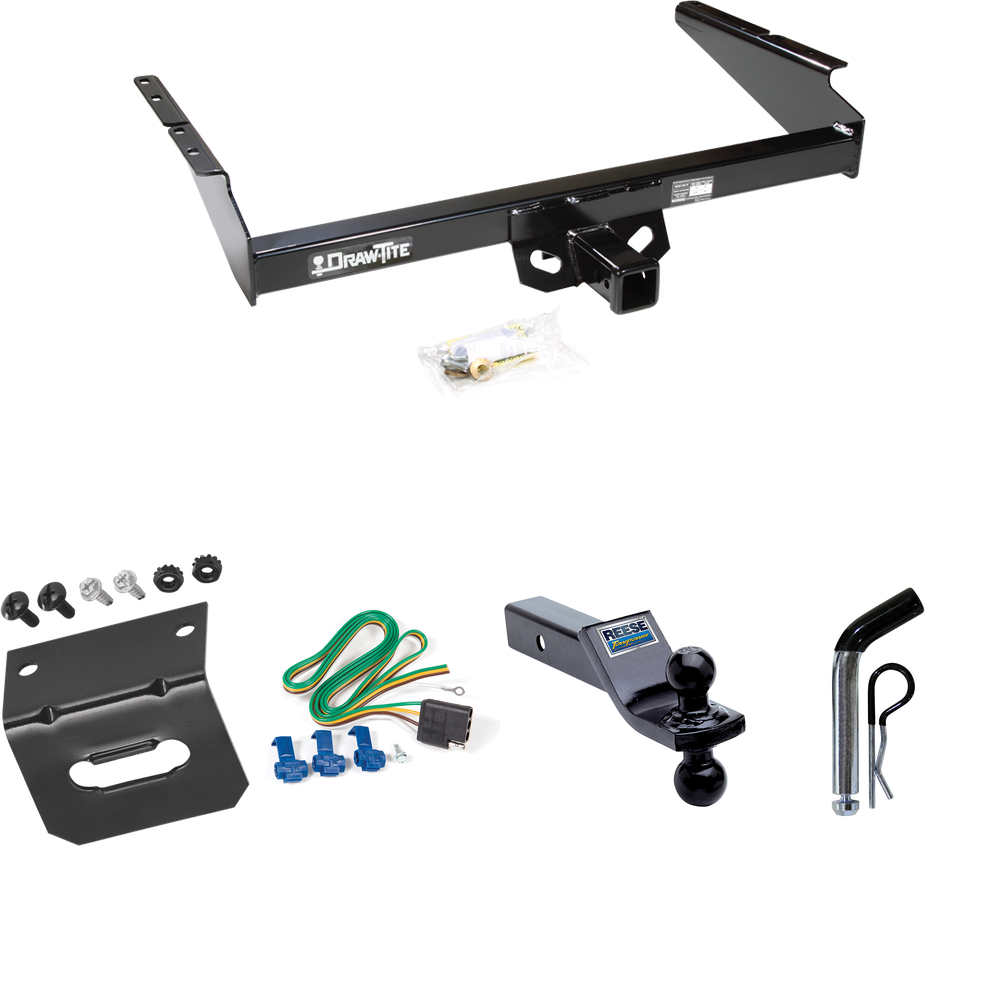 Fits 1990-2005 Chevrolet Astro Trailer Hitch Tow PKG w/ 4-Flat Wiring Harness + Dual Ball Ball Mount 1-7/8" & 2" Trailer Balls + Pin/Clip + Wiring Bracket (For Extended Body Models) By Draw-Tite