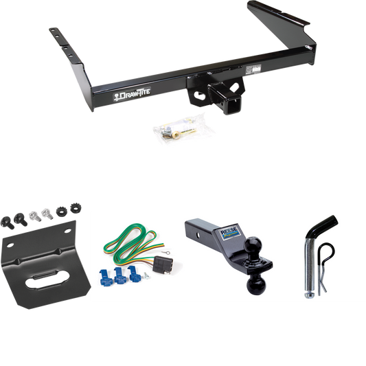 Fits 1990-2005 Chevrolet Astro Trailer Hitch Tow PKG w/ 4-Flat Wiring Harness + Dual Ball Ball Mount 1-7/8" & 2" Trailer Balls + Pin/Clip + Wiring Bracket (For Extended Body Models) By Draw-Tite