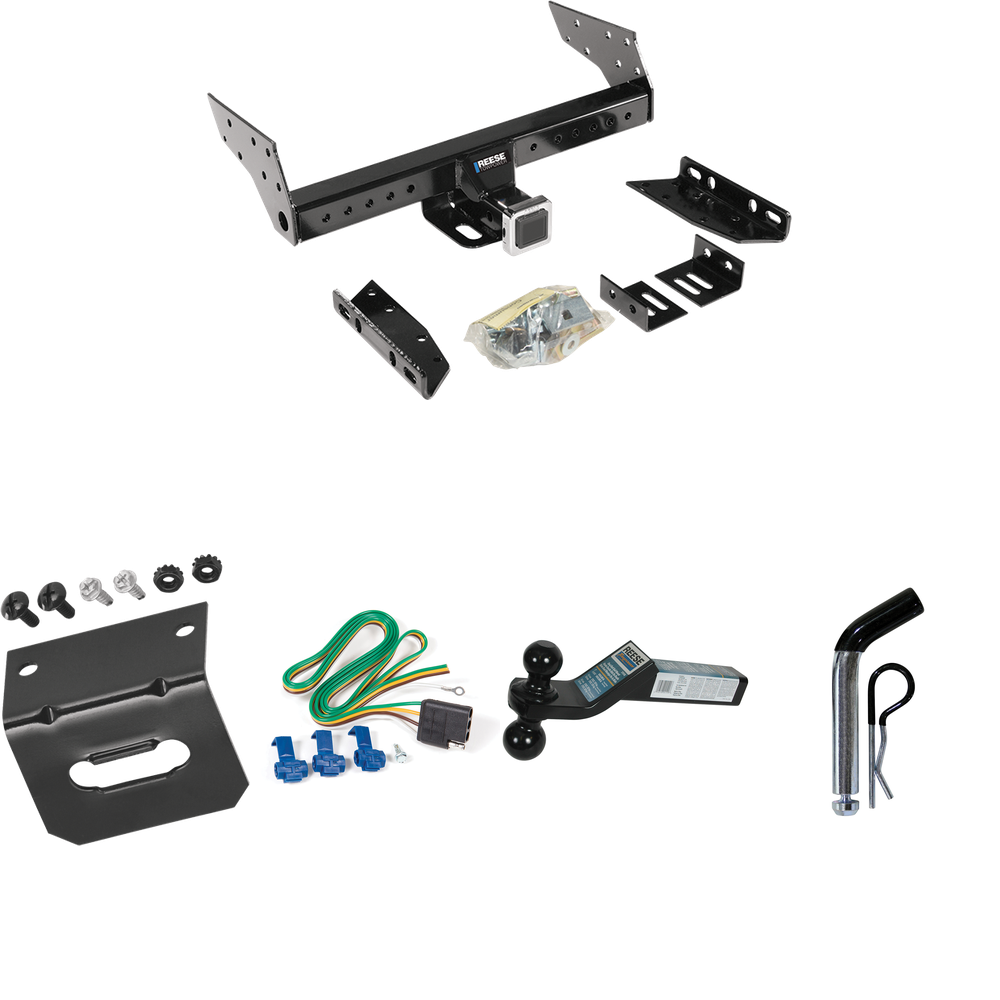 Fits 2004-2007 Dodge Caravan Trailer Hitch Tow PKG w/ 4-Flat Wiring Harness + Dual Ball Ball Mount 2" & 2-5/16" Trailer Balls + Pin/Clip +  Wiring Bracket (Excludes: w/Stow & Go Seats Models) By Reese Towpower