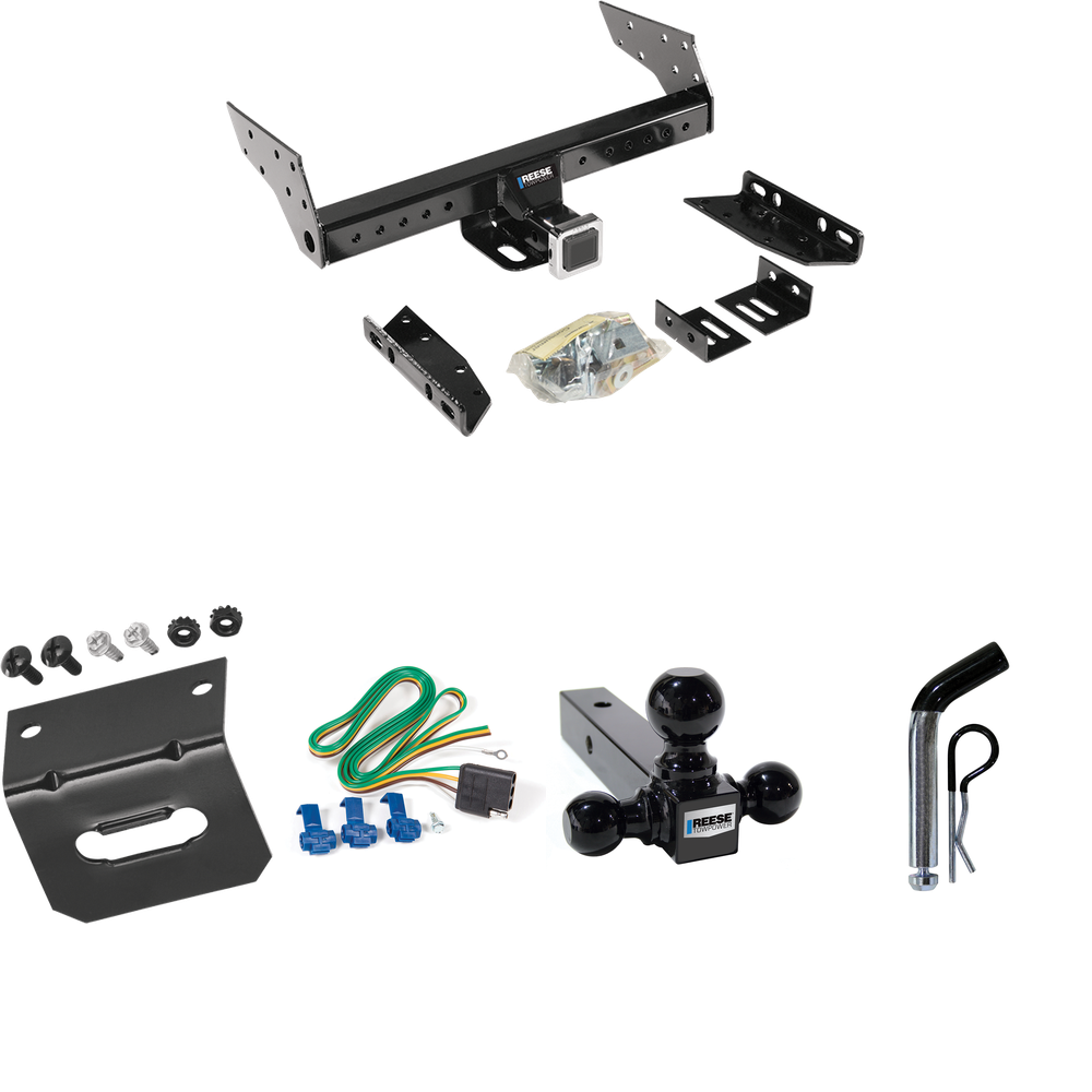 Fits 1992-1999 Chevrolet Suburban K1500 Trailer Hitch Tow PKG w/ 4-Flat Wiring Harness + Triple Ball Ball Mount 1-7/8" & 2" & 2-5/16" Trailer Balls + Pin/Clip + Wiring Bracket By Reese Towpower