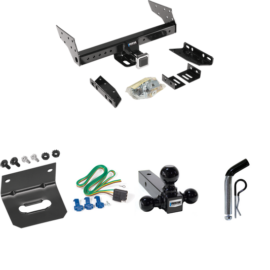 Fits 1992-1999 Chevrolet Suburban K1500 Trailer Hitch Tow PKG w/ 4-Flat Wiring Harness + Triple Ball Ball Mount 1-7/8" & 2" & 2-5/16" Trailer Balls + Pin/Clip + Wiring Bracket By Reese Towpower