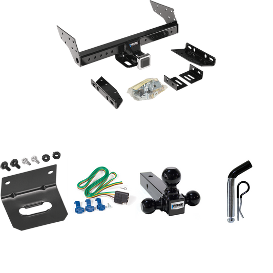 Fits 1987-1990 Plymouth Grand Voyager Trailer Hitch Tow PKG w/ 4-Flat Wiring Harness + Triple Ball Ball Mount 1-7/8" & 2" & 2-5/16" Trailer Balls + Pin/Clip + Wiring Bracket By Reese Towpower
