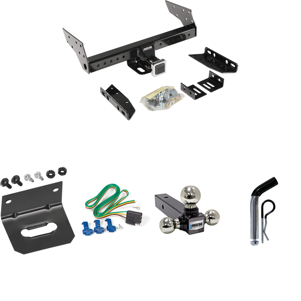 Fits 1982-1996 Ford Bronco Trailer Hitch Tow PKG w/ 4-Flat Wiring Harness + Triple Ball Ball Mount 1-7/8" & 2" & 2-5/16" Trailer Balls + Pin/Clip + Wiring Bracket By Reese Towpower