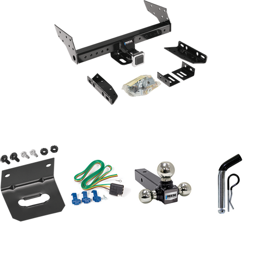 Fits 1982-1996 Ford Bronco Trailer Hitch Tow PKG w/ 4-Flat Wiring Harness + Triple Ball Ball Mount 1-7/8" & 2" & 2-5/16" Trailer Balls + Pin/Clip + Wiring Bracket By Reese Towpower
