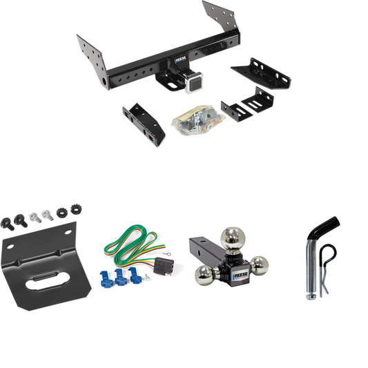 Fits 1987-1994 Dodge Dakota Trailer Hitch Tow PKG w/ 4-Flat Wiring Harness + Triple Ball Ball Mount 1-7/8" & 2" & 2-5/16" Trailer Balls + Pin/Clip + Wiring Bracket By Reese Towpower