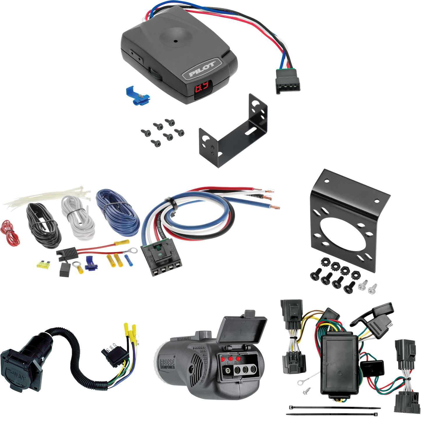 Se adapta al cableado de 7 vías para vehículos recreativos Jeep Commander 2006-2010 + control de freno piloto serie Pro + adaptador de cableado BC genérico + probador 2 en 1 y adaptador de 7 a 4 vías de Tekonsha