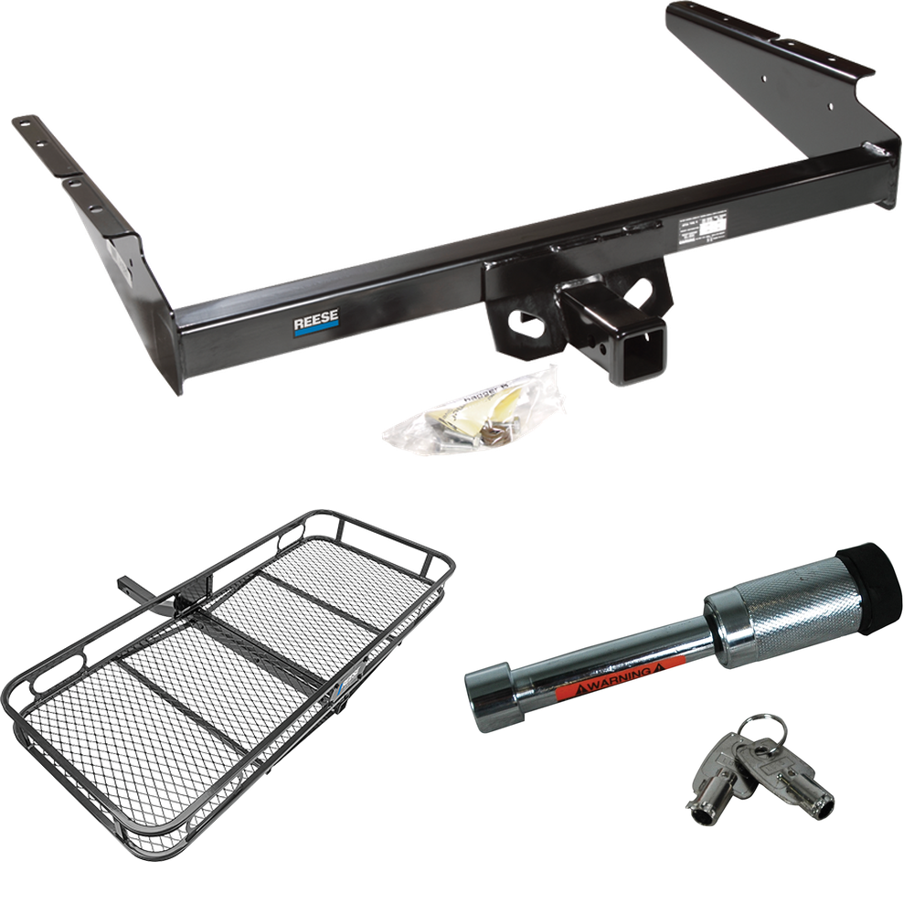 Fits 1990-2005 GMC Safari Trailer Hitch Tow PKG w/ 60" x 24" Cargo Carrier + Hitch Lock (For Extended Body Models) By Reese Towpower