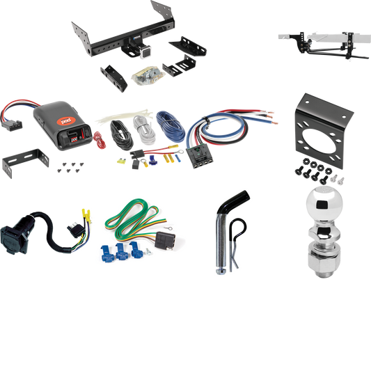 Fits 1996-1999 Chevrolet Express 2500 Trailer Hitch Tow PKG w/ 6K Round Bar Weight Distribution Hitch w/ 2-5/16" Ball + 2" Ball + Pin/Clip + Pro Series POD Brake Control + Generic BC Wiring Adapter + 7-Way RV Wiring By Reese Towpower