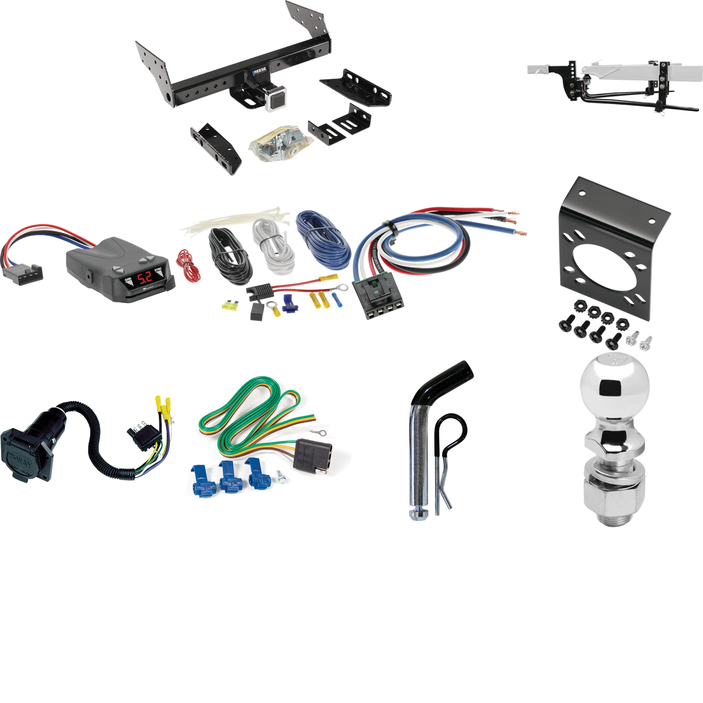 Fits 2004-2007 Dodge Caravan Trailer Hitch Tow PKG w/ 6K Round Bar Weight Distribution Hitch w/ 2-5/16" Ball + 2" Ball + Pin/Clip + Tekonsha Brakeman IV Brake Control + Generic BC Wiring Adapter + 7-Way RV Wiring (Excludes: w/Stow & Go Seats Models)