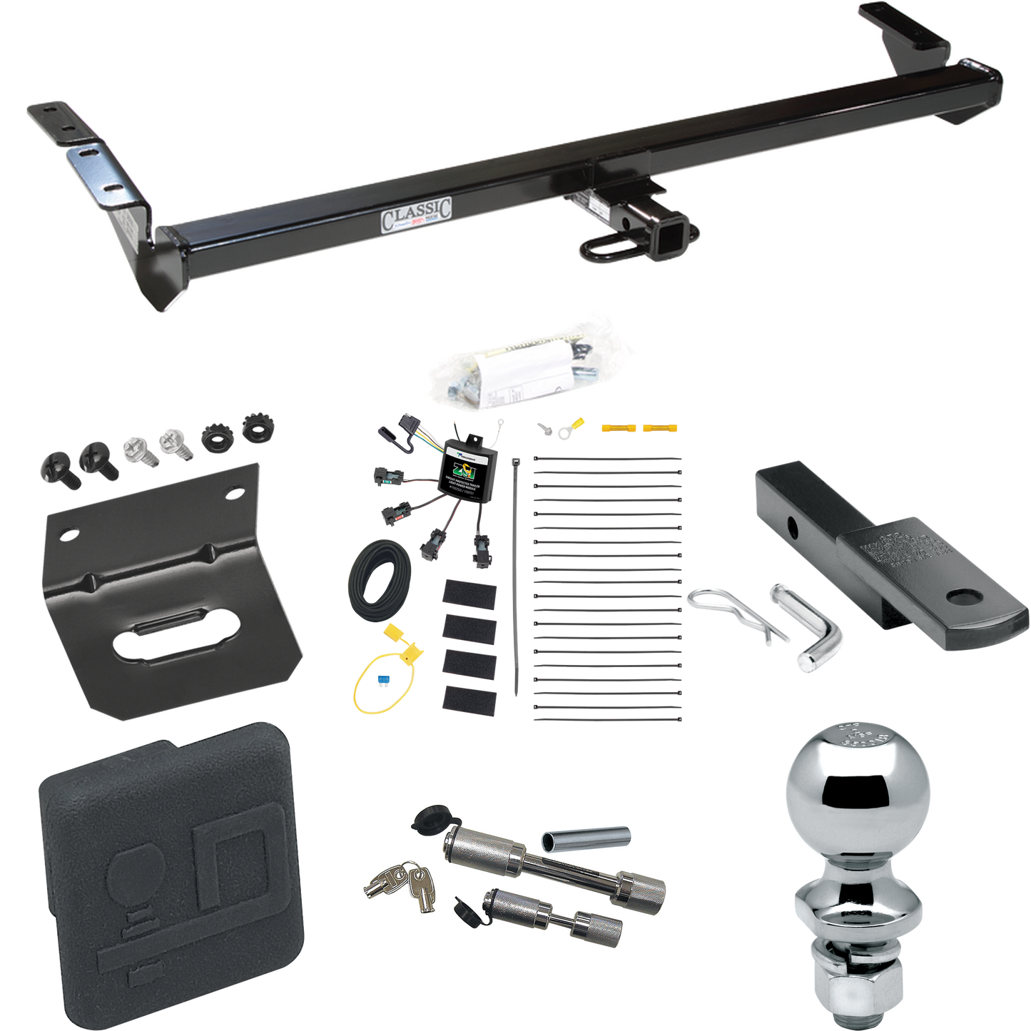 Fits 2000-2004 Toyota Avalon Trailer Hitch Tow PKG w/ 4-Flat Zero Contact "No Splice" Wiring Harness + Draw-Bar + 2" Ball + Wiring Bracket + Hitch Cover + Dual Hitch & Coupler Locks By Draw-Tite