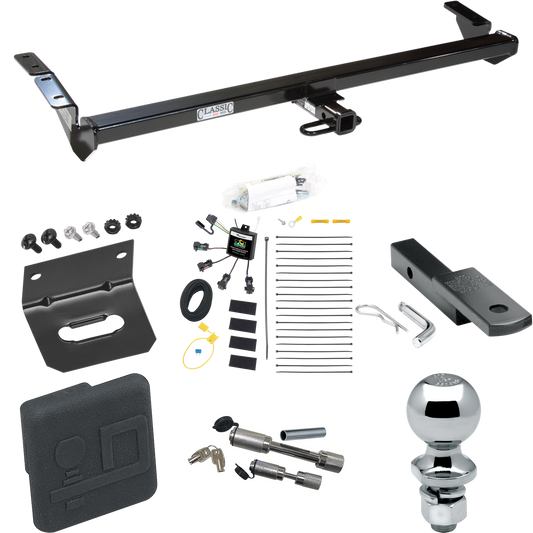 Fits 2000-2004 Toyota Avalon Trailer Hitch Tow PKG w/ 4-Flat Zero Contact "No Splice" Wiring Harness + Draw-Bar + 2" Ball + Wiring Bracket + Hitch Cover + Dual Hitch & Coupler Locks By Draw-Tite