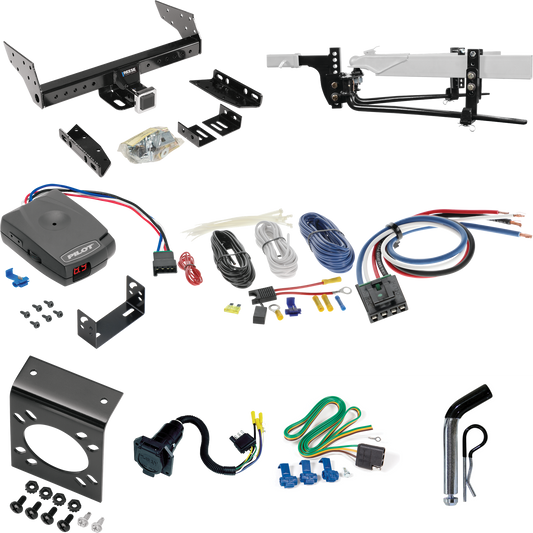 Fits 1992-1999 Chevrolet Suburban C2500 Trailer Hitch Tow PKG w/ 6K Round Bar Weight Distribution Hitch w/ 2-5/16" Ball + Pin/Clip + Pro Series Pilot Brake Control + Generic BC Wiring Adapter + 7-Way RV Wiring By Reese Towpower