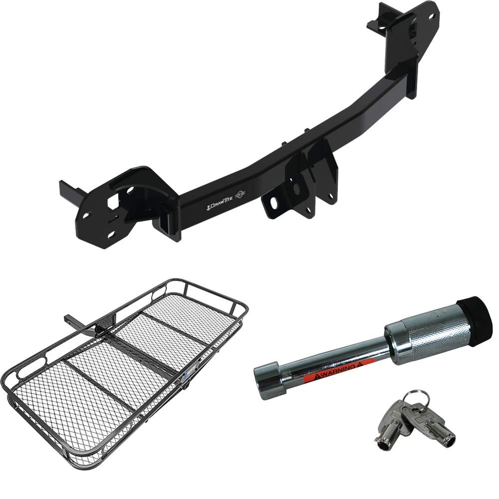 Fits 2019-2022 Subaru Forester Trailer Hitch Tow PKG w/ 60" x 24" Cargo Carrier + Hitch Lock By Draw-Tite