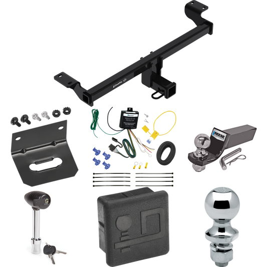 Fits 2021-2023 Lincoln Corsair Trailer Hitch Tow PKG w/ 4-Flat Wiring + Starter Kit Ball Mount w/ 2" Drop & 2" Ball + 1-7/8" Ball + Wiring Bracket + Hitch Lock + Hitch Cover (Excludes: Plug-In-Hybrid Models) By Draw-Tite