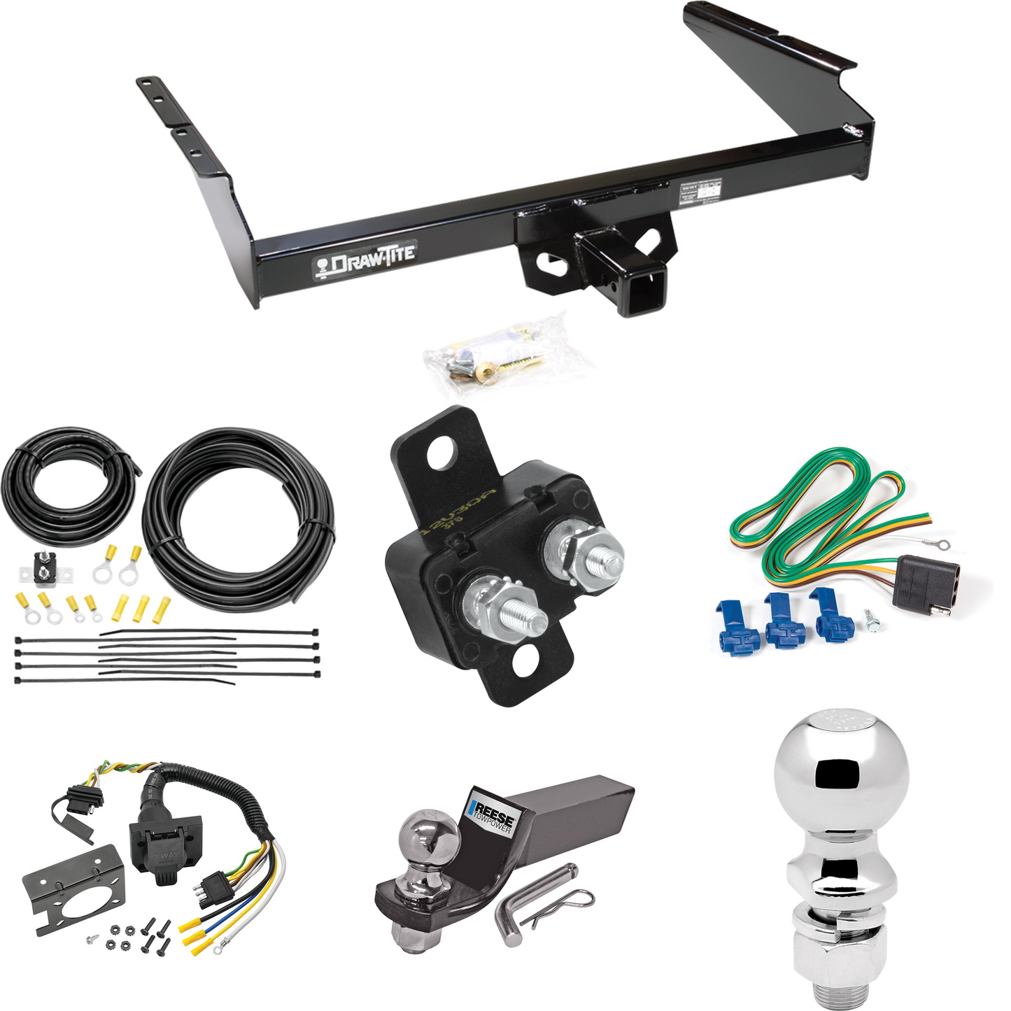 Se adapta al paquete de enganche de remolque GMC Safari 1990-2005 con cableado RV de 7 vías + bola de 2" y 2-5/16" + soporte de caída (para modelos de cuerpo extendido) de Draw-Tite