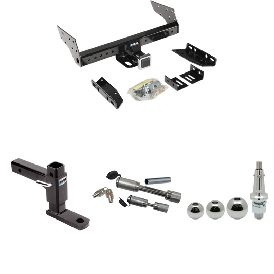 Fits 1994-2009 Mazda B4000 Trailer Hitch Tow PKG w/ Adjustable Drop Rise Ball Mount + Dual Hitch & Copler Locks + Inerchangeable 1-7/8" & 2" & 2-5/16" Balls By Reese Towpower