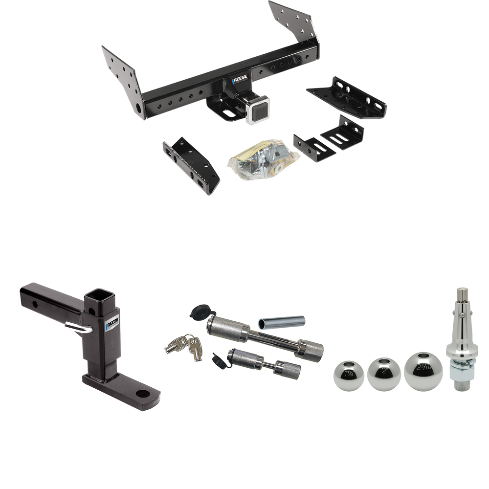 Fits 1986-1987 Nissan D21 Trailer Hitch Tow PKG w/ Adjustable Drop Rise Ball Mount + Dual Hitch & Copler Locks + Inerchangeable 1-7/8" & 2" & 2-5/16" Balls (For (App. starts 1986-1/2) Models) By Reese Towpower