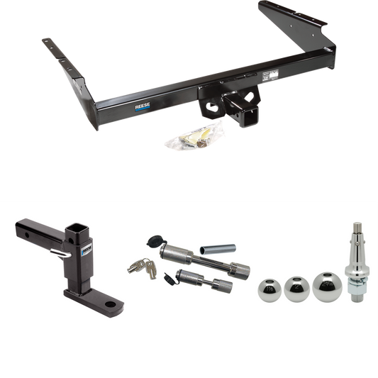 Fits 1990-2005 GMC Safari Trailer Hitch Tow PKG w/ Adjustable Drop Rise Ball Mount + Dual Hitch & Copler Locks + Inerchangeable 1-7/8" & 2" & 2-5/16" Balls (For Extended Body Models) By Reese Towpower