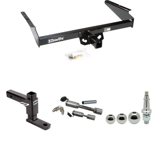 Fits 1990-2005 GMC Safari Trailer Hitch Tow PKG w/ Adjustable Drop Rise Ball Mount + Dual Hitch & Copler Locks + Inerchangeable 1-7/8" & 2" & 2-5/16" Balls (For Extended Body Models) By Draw-Tite