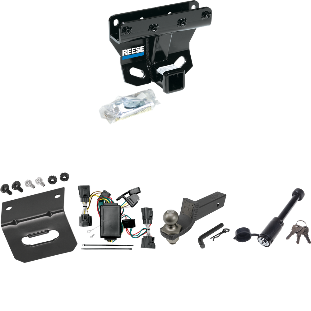 Fits 2006-2010 Jeep Commander Trailer Hitch Tow PKG w/ 4-Flat Wiring + Interlock Tactical Starter Kit w/ 2" Drop & 2" Ball + Tactical Dogbone Lock + Wiring Bracket By Reese Towpower