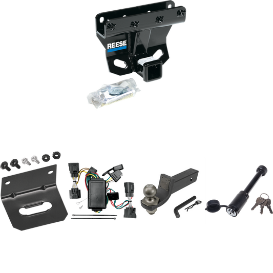 Fits 2006-2010 Jeep Commander Trailer Hitch Tow PKG w/ 4-Flat Wiring + Interlock Tactical Starter Kit w/ 2" Drop & 2" Ball + Tactical Dogbone Lock + Wiring Bracket By Reese Towpower