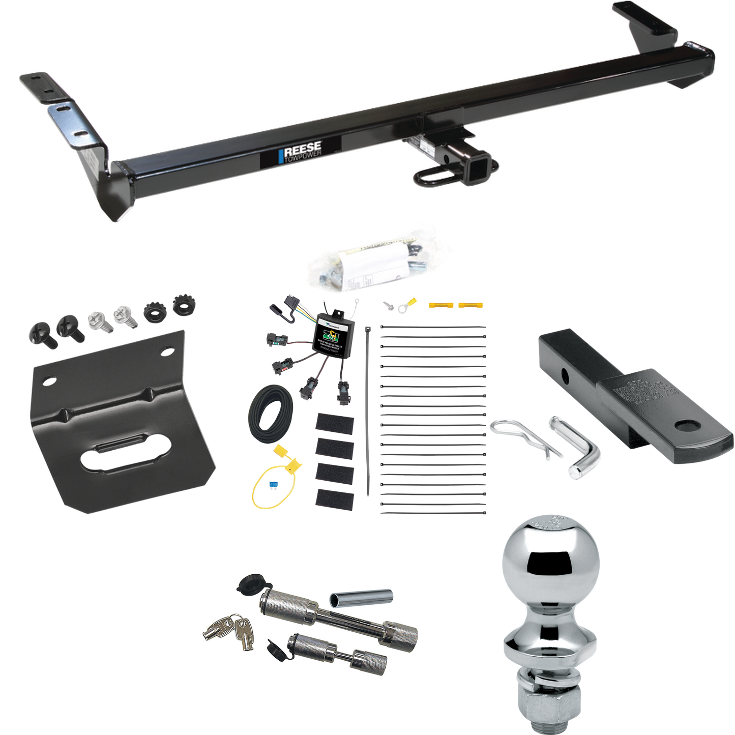 Fits 2000-2004 Toyota Avalon Trailer Hitch Tow PKG w/ 4-Flat Zero Contact "No Splice" Wiring Harness + Draw-Bar + 1-7/8" Ball + Wiring Bracket + Dual Hitch & Coupler Locks By Reese Towpower