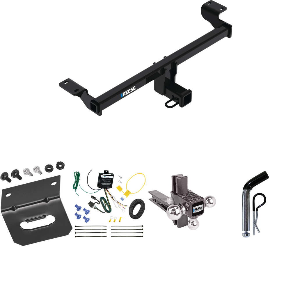 Fits 2021-2023 Lincoln Corsair Trailer Hitch Tow PKG w/ 4-Flat Wiring Harness + Adjustable Drop Rise Triple Ball Ball Mount 1-7/8" & 2" & 2-5/16" Trailer Balls + Pin/Clip + Wiring Bracket (Excludes: Plug-In-Hybrid Models) By Reese Towpower