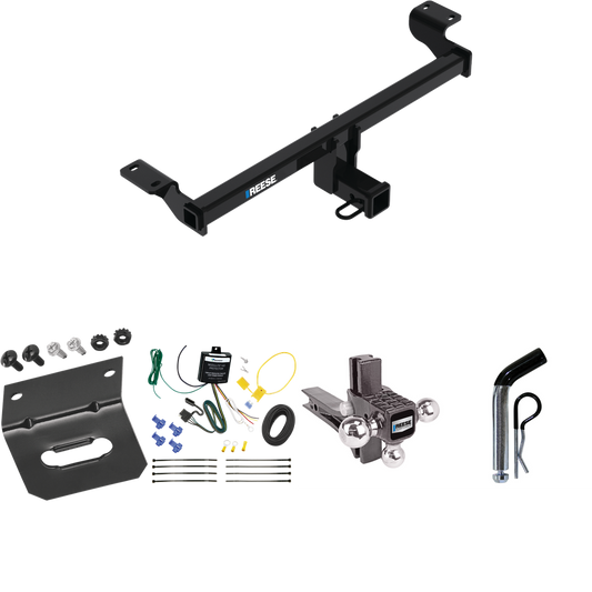 Fits 2021-2023 Lincoln Corsair Trailer Hitch Tow PKG w/ 4-Flat Wiring Harness + Adjustable Drop Rise Triple Ball Ball Mount 1-7/8" & 2" & 2-5/16" Trailer Balls + Pin/Clip + Wiring Bracket (Excludes: Plug-In-Hybrid Models) By Reese Towpower