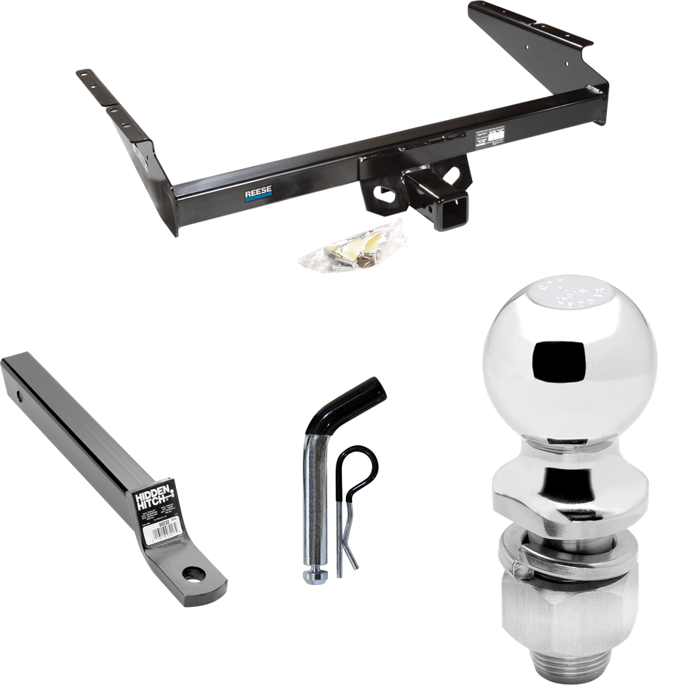 Fits 1990-2005 Chevrolet Astro Trailer Hitch Tow PKG w/ Extended 16" Long Ball Mount w/ 2" Drop + Pin/Clip + 2" Ball (For Extended Body Models) By Reese Towpower