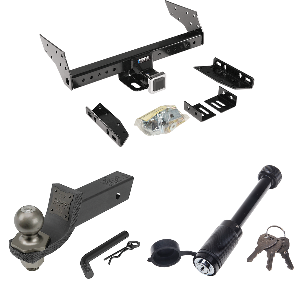 Fits 1990-1993 Mazda B2200 Trailer Hitch Tow PKG + Interlock Tactical Starter Kit w/ 2" Drop & 2" Ball + Tactical Dogbone Lock By Reese Towpower