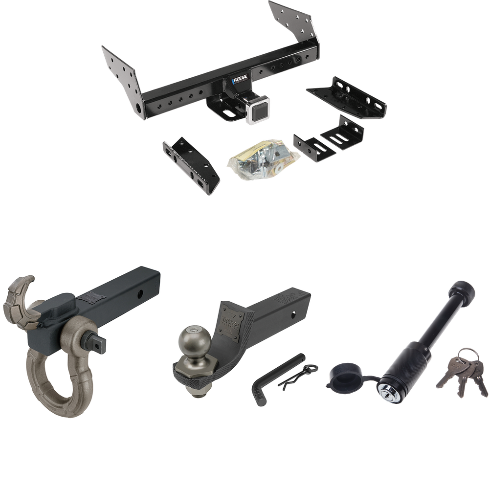 Fits 1998-1999 Ford Ranger Trailer Hitch Tow PKG + Interlock Tactical Starter Kit w/ 2" Drop & 2" Ball + Tactical Hook & Shackle Mount + Tactical Dogbone Lock (Excludes: Flareside or w/Rear Fascia Models) By Reese Towpower