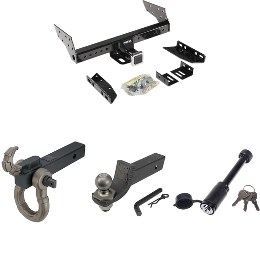 Fits 1998-1999 Ford Ranger Trailer Hitch Tow PKG + Interlock Tactical Starter Kit w/ 2" Drop & 2" Ball + Tactical Hook & Shackle Mount + Tactical Dogbone Lock (Excludes: Flareside or w/Rear Fascia Models) By Reese Towpower